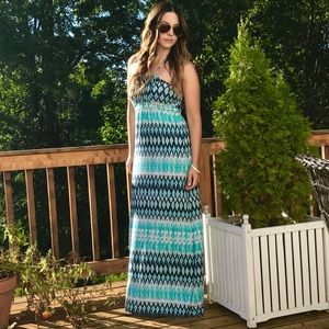 🔥MAXI DRESS🔥 blue teal design tie halter